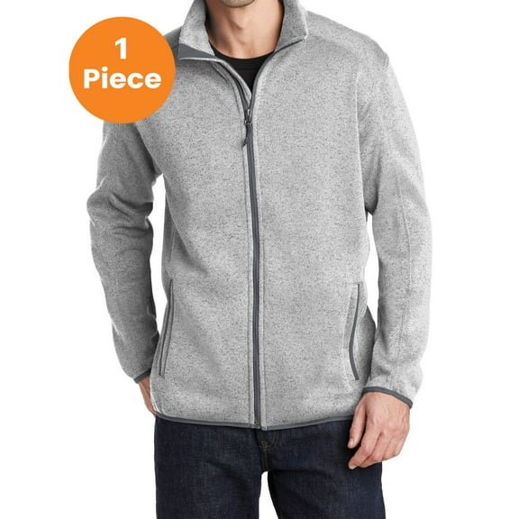 Port Authority F232 Sweater Fleece Jacket, Grey Heather, 4XL, Mens Sweaters