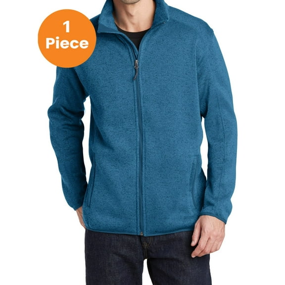 Port Authority F232 Sweater Fleece Jacket, Medium Blue Heather, XS, Mens Fleece Jackets