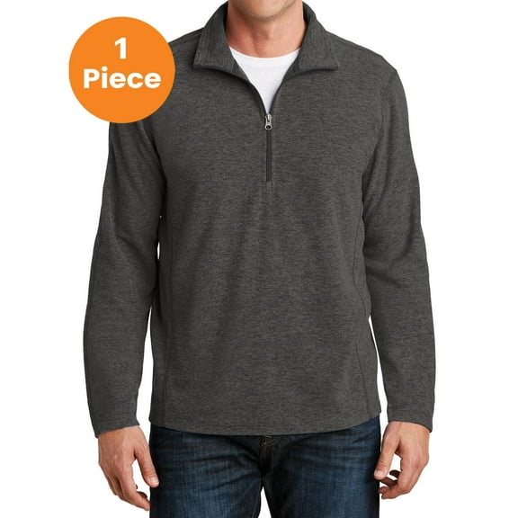 Port Authority F234 Heather Microfleece 1/2-Zip Pullover, Black Charcoal Heather, XL, Mens Hoodies and Sweatshirts