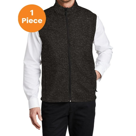Port Authority F236 Sweater Fleece Vest, Black Heather, L, Mens Sweater Vests