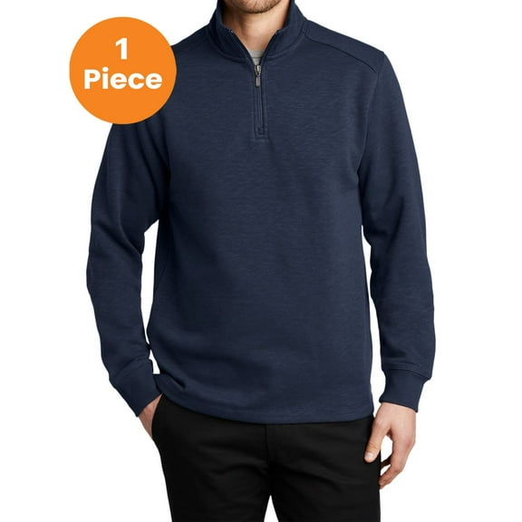 Port Authority F295 Slub Fleece 1/4-Zip Pullover, Navy, S, Mens Pullover Hoodies and Sweatshirts
