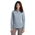 thumbnail image 1 of Port Authority Fine Stripe Stretch Poplin Shirt (L647) Moonlight Blue/White, S, 1 of 2