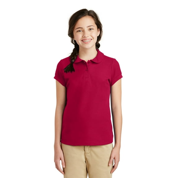 Port Authority Girls Silk Touch Peter Pan Collar Polo-M (Red)