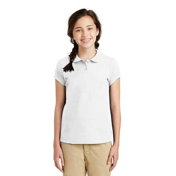 Port Authority Girls Silk Touch Peter Pan Collar Polo-XS (White)