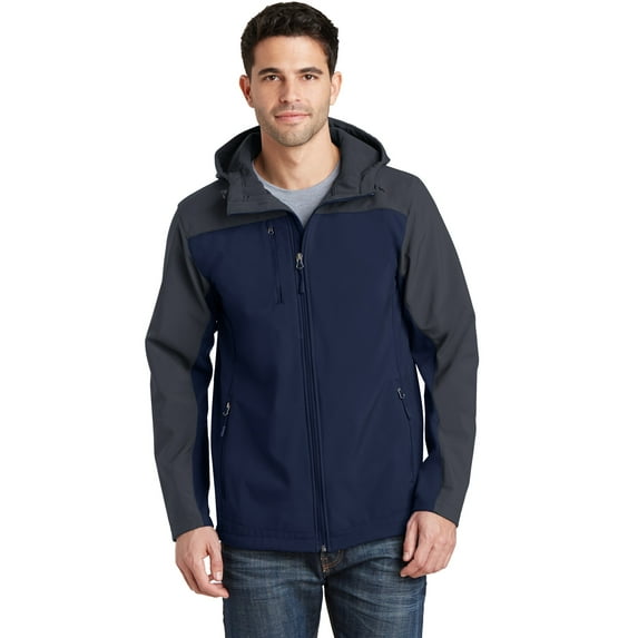 Port Authority Hooded Core Soft Shell Jacket-L (Dress Blue Navy/ Battleship Grey)