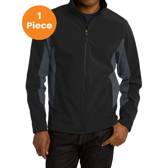 Port Authority J318 Core Colorblock Soft Shell Jacket, Black/ Battleship Grey, S, Mens Coats and Jackets
