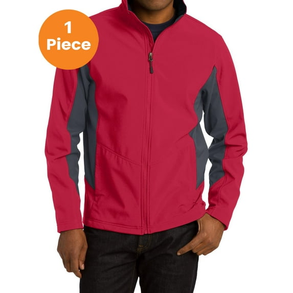 Port Authority J318 Core Colorblock Soft Shell Jacket, Rich Red/ Battleship Grey, XS, Mens Coats and Jackets