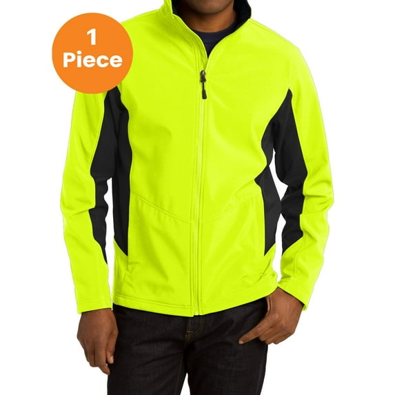 Port Authority J318 Core Colorblock Soft Shell Jacket, Safety Yellow/Black, L, Mens Coats and Jackets