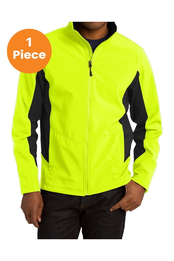 J318 Core Colorblock Soft Shell Jacket, Safety Yellow/Black, M, Mens Athletic Jackets