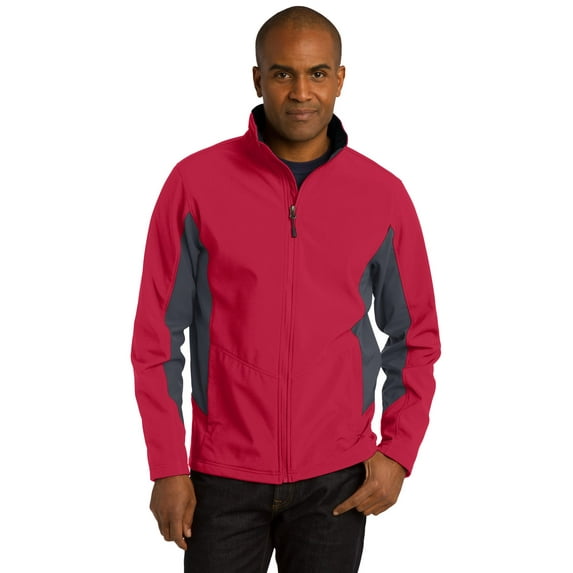Port Authority J318 Mens Core Colorblock Soft Shell Jacket, Rich Red & Battleship Grey - Small