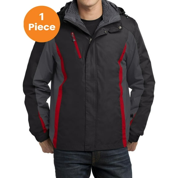 Port Authority J321 Colorblock 3-in-1 Jacket, Black/ Magnet Grey/ Signal Red, 3XL, Mens Winter Coats
