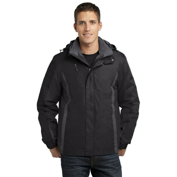 Port Authority J321 Mens Colorblock 3-in-1 Jacket, Black, Black & Magnet Grey - Medium
