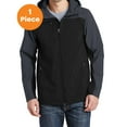 thumbnail image 1 of Port Authority J335 Hooded Core Soft Shell Jacket, Black/ Battleship Grey, XS, Mens Fleece Jackets, 1 of 1