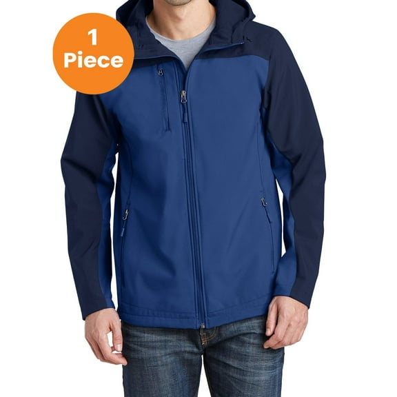 Port Authority J335 Hooded Core Soft Shell Jacket, Night Sky Blue/ Dress Blue Navy, L, Mens Coats and Jackets