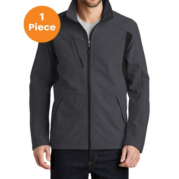 Port Authority J336 Back-Block Soft Shell Jacket, Battleship Grey/ Black, 2XL, Mens Coats and Jackets