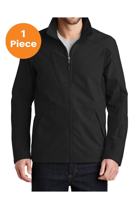 J336 Back-Block Soft Shell Jacket, Black/ Black, L, Mens Coats and Jackets