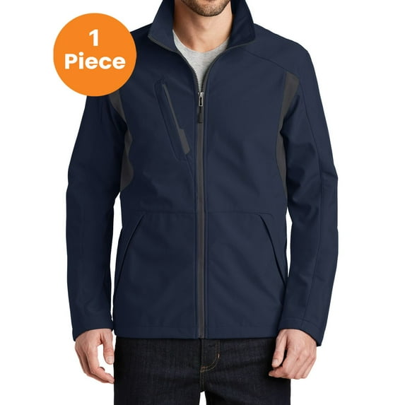 Port Authority J336 Back-Block Soft Shell Jacket, Dress Blue Navy/ Battleship Grey, L, Mens Coats and Jackets