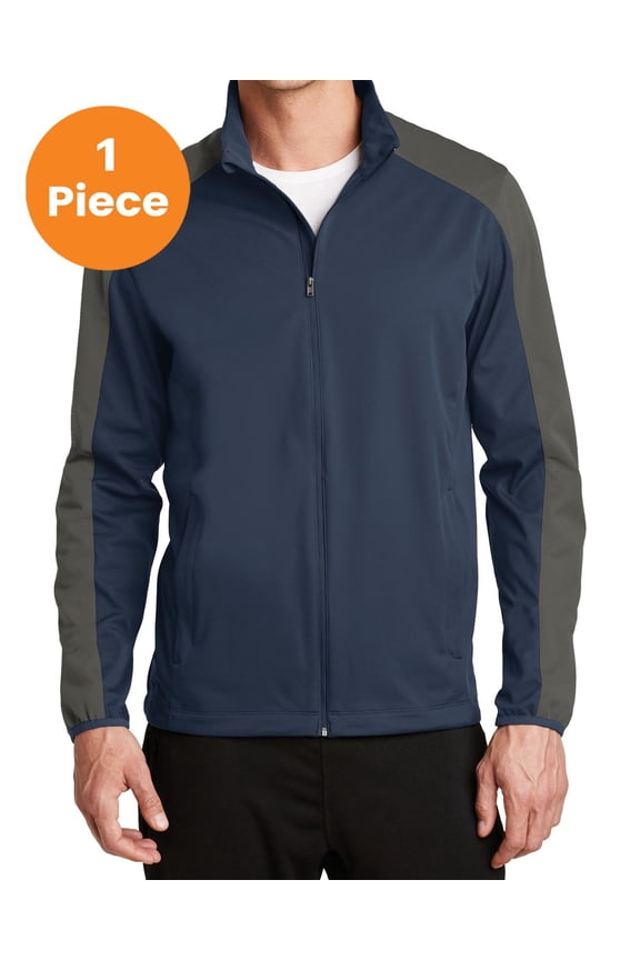 J718 Active Colorblock Soft Shell Jacket, Dress Blue Navy/ Grey Steel, L, Womens Activewear