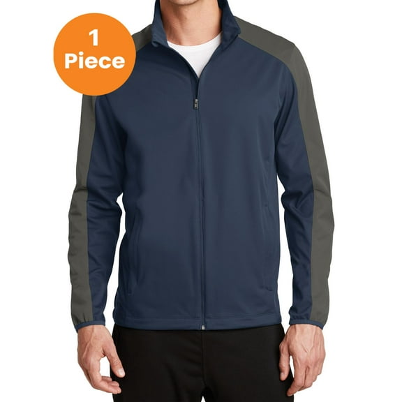 Port Authority J718 Active Colorblock Soft Shell Jacket, Dress Blue Navy/ Grey Steel, M, Womens Coats