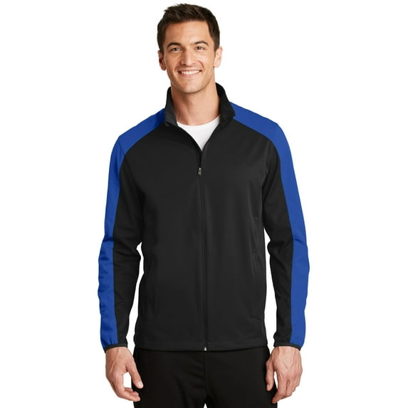 Port Authority J718 Mens Active Colorblock Soft Shell Jacket, Deep Black & True Royal - Medium