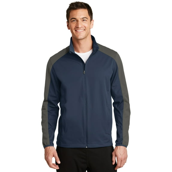 Port Authority J718 Mens Active Colorblock Soft Shell Jacket, Dress Blue Navy & Grey Steel - 3XL