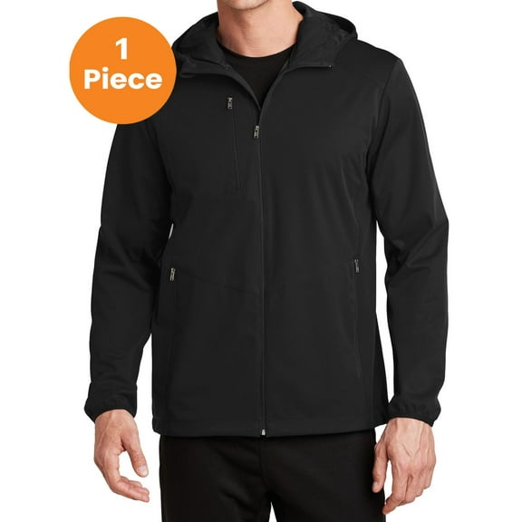 Port Authority J719 Active Hooded Soft Shell Jacket, Deep Black, 2XL, Mens Coats and Jackets