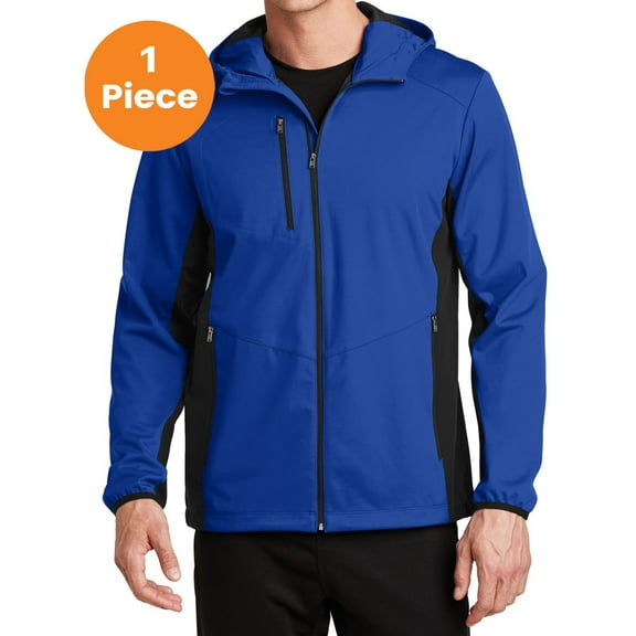 Port Authority J719 Active Hooded Soft Shell Jacket, True Royal/ Deep Black, 2XL, Mens Coats and Jackets