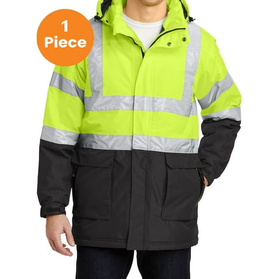 Port Authority J799S ANSI 107 Type R Class 3 Safety Heavyweight Parka, Safety Yellow/ Black/Reflective, S, Mens Winter Coats