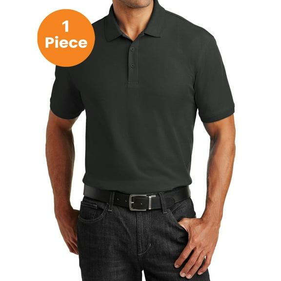 Port Authority K100 Core Classic Pique Polo, Deep Black, 6XL, Mens Polo Shirts