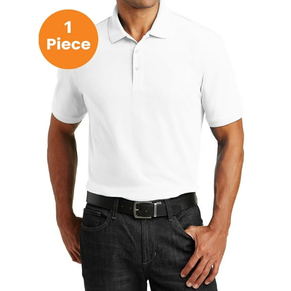 Port Authority K100 Core Classic Pique Polo, White, 6XL, Mens Polo Shirts