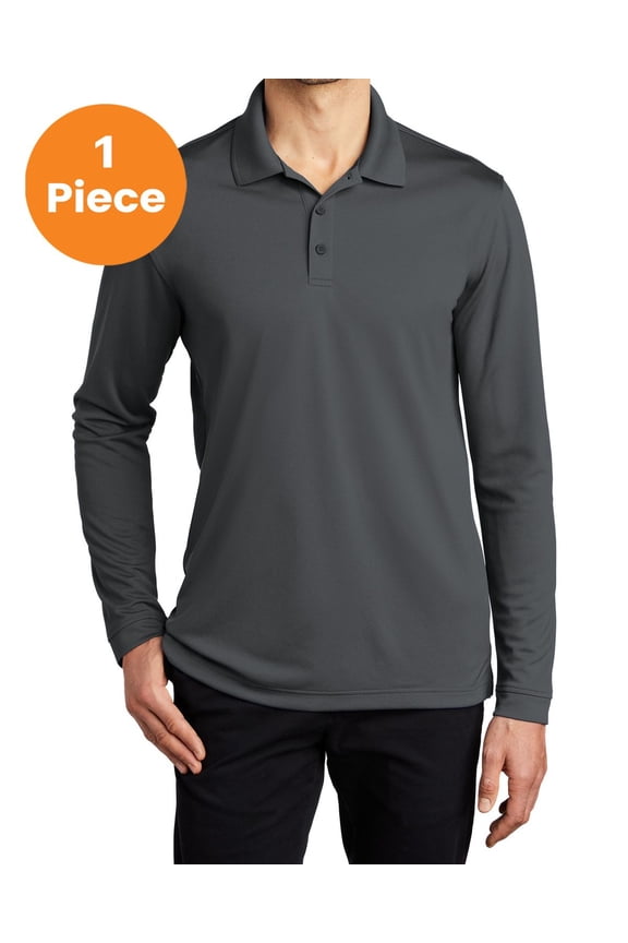 K110LS Dry Zone UV Micro-Mesh Long Sleeve Polo, Graphite, 2XL, Mens Polo Shirts