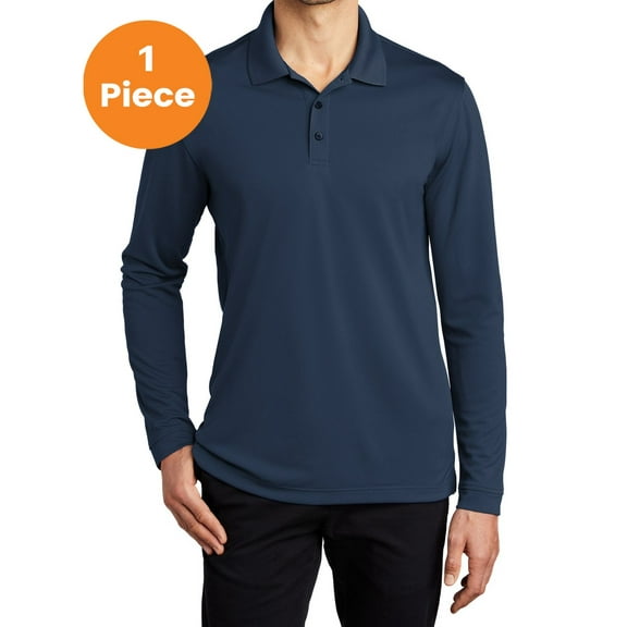 Port Authority K110LS Dry Zone UV Micro-Mesh Long Sleeve Polo, River Blue Navy, 2XL, Mens Polo Shirts