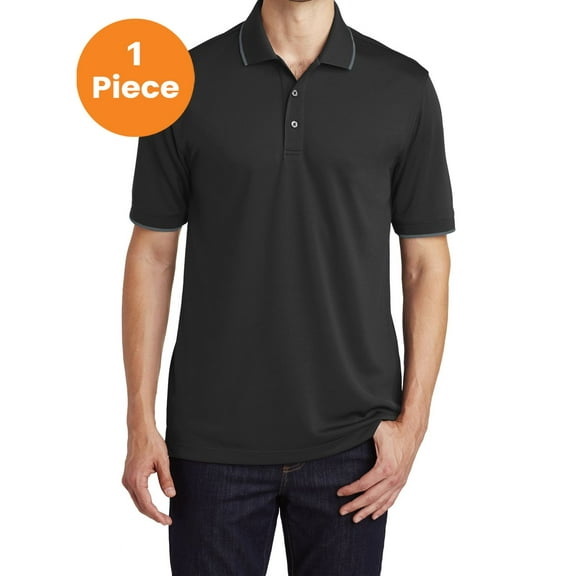 Port Authority K111 Dry Zone UV Micro-Mesh Tipped Polo, Deep Black/ Graphite, 3XL, Mens Polo Shirts