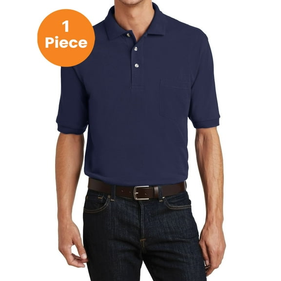 Port Authority K420 Pique Knit Polo, Navy, 6XL, Mens Polo Shirts