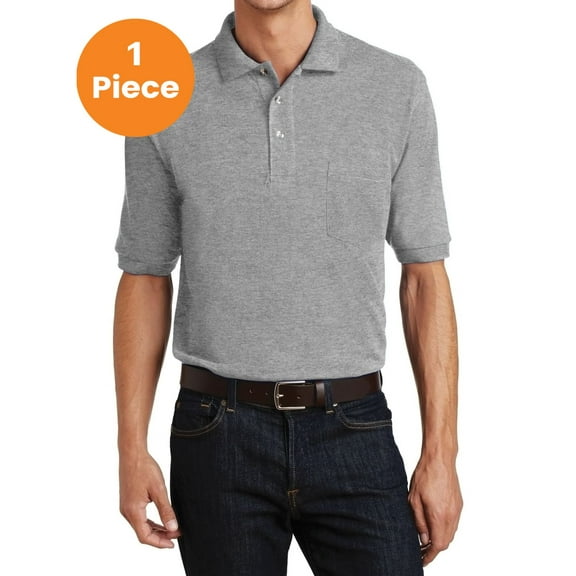 Port Authority K420 Pique Knit Polo, Oxford, S, Mens Polo Shirts