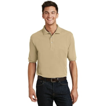 Port Authority K420P Mens Pique Knit Polo with Pocket&#44; Stone - Extra Small