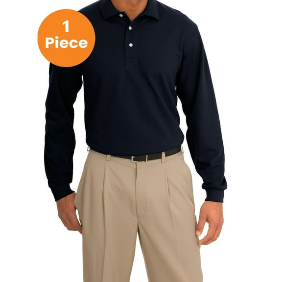 Port Authority K455LS Rapid Dry Long Sleeve Polo, Classic Navy, L, Mens Polo Shirts