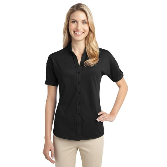Port Authority K497 Mens Poly Charcoal Blend Pique Polo T-Shirt, Navy - Extra Small