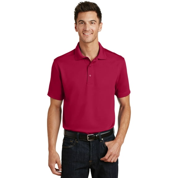 Port Authority K497 Mens Poly Charcoal Blend Pique Polo T-Shirt, Red - Small