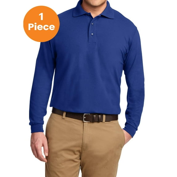 Port Authority K500LS Long Sleeve Silk Touch Polo, Royal, 5XL, Mens Polo Shirts