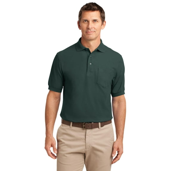 Port Authority K500P Mens Silk Touch Polo with Pocket, Dark Green - 5XL
