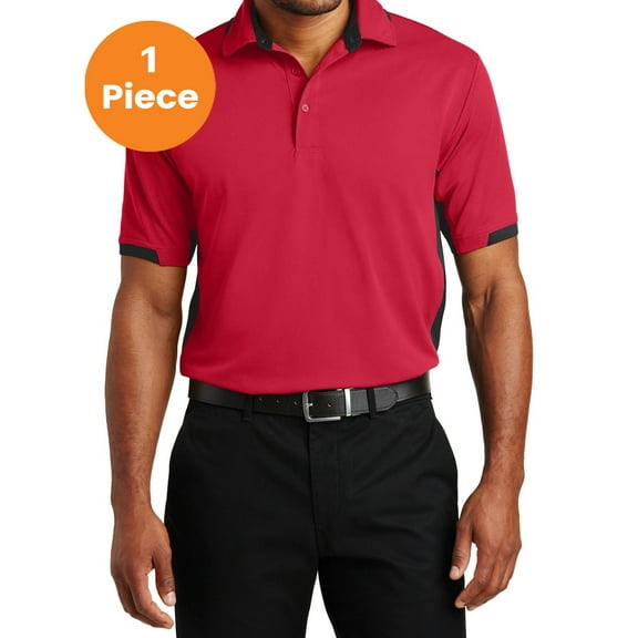 Port Authority K524 Dry Zone Colorblock Ottoman Polo, Engine Red/Black, XS, Mens Polo Shirts