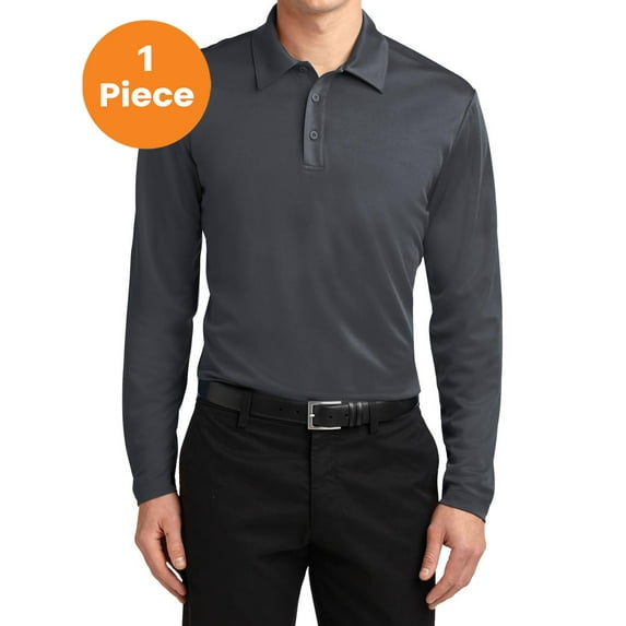 Port Authority K540LS Silk Touch Performance Long Sleeve Polo , Steel Grey, 4XL, Mens Polo Shirts