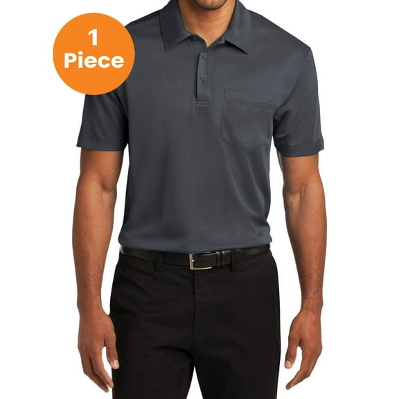 Port Authority K540P Silk Touch Performance Pocket Polo, Steel Grey, 3XL, Mens Polo Shirts