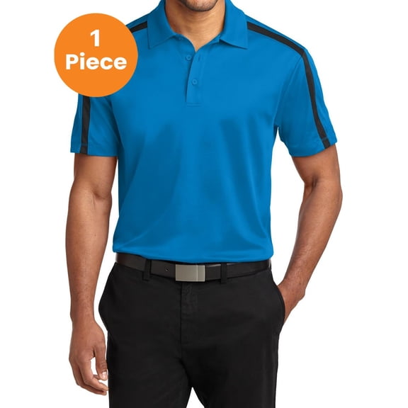 Port Authority K547 Silk Touch Performance Colorblock Stripe Polo , Brilliant Blue/ Black, 3XL, Mens Polo Shirts
