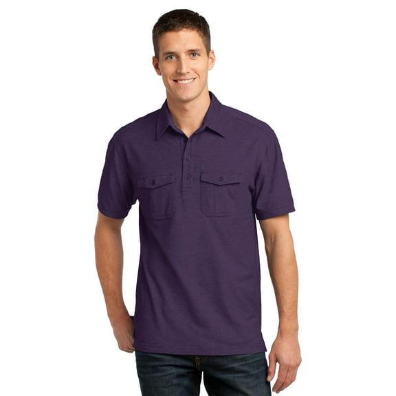 Port Authority K557 Mens Oxford Pique Double Pocket Polo T-Shirt, Purple & Dress Blue Navy - Extra Large