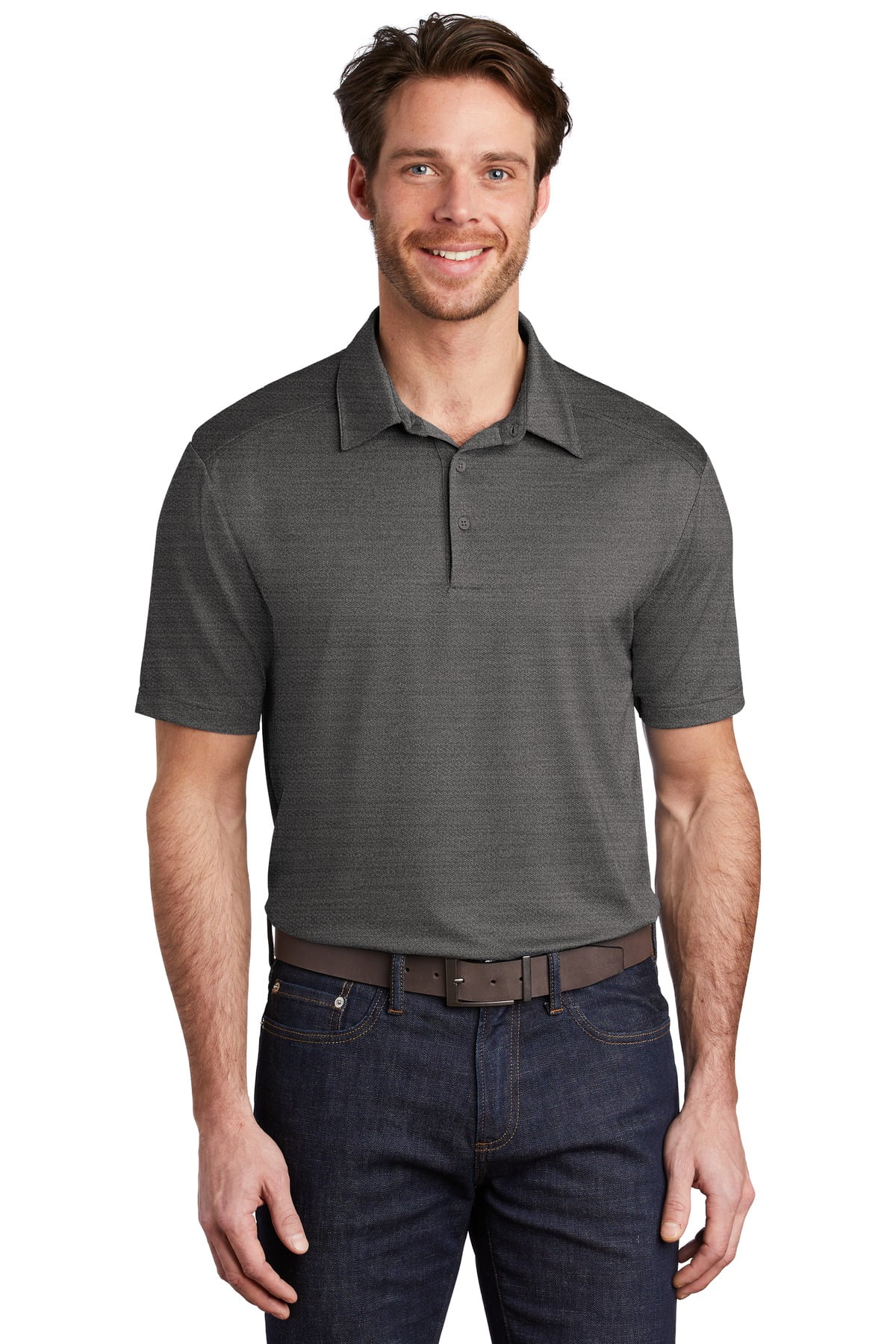 Port Authority K583 Stretch Heather Polo, Black/ Thunder Grey, 4XL