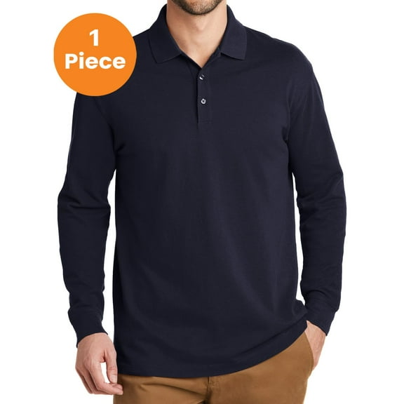 Port Authority K8000LS EZCotton Long Sleeve Polo, Navy, S, Mens Polo Shirts