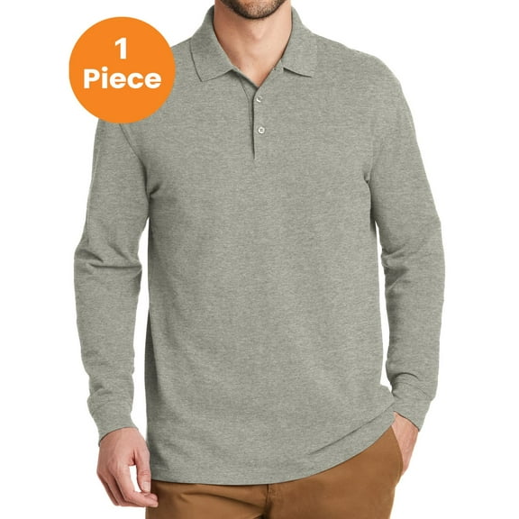 Port Authority K8000LS EZCotton Long Sleeve Polo, Oxford Heather, XL, Men's Polos