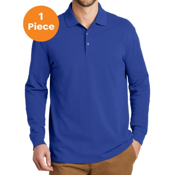 Port Authority K8000LS EZCotton Long Sleeve Polo, True Royal, S, Mens Polo Shirts